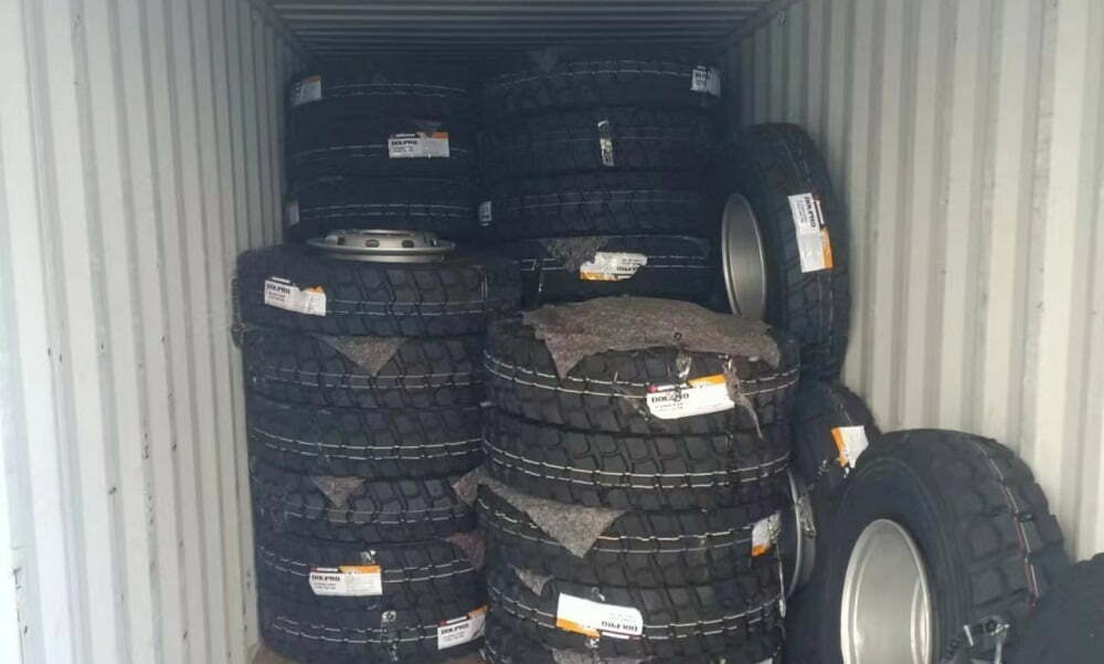 doupro truck tires fitted on rims ready for shipment